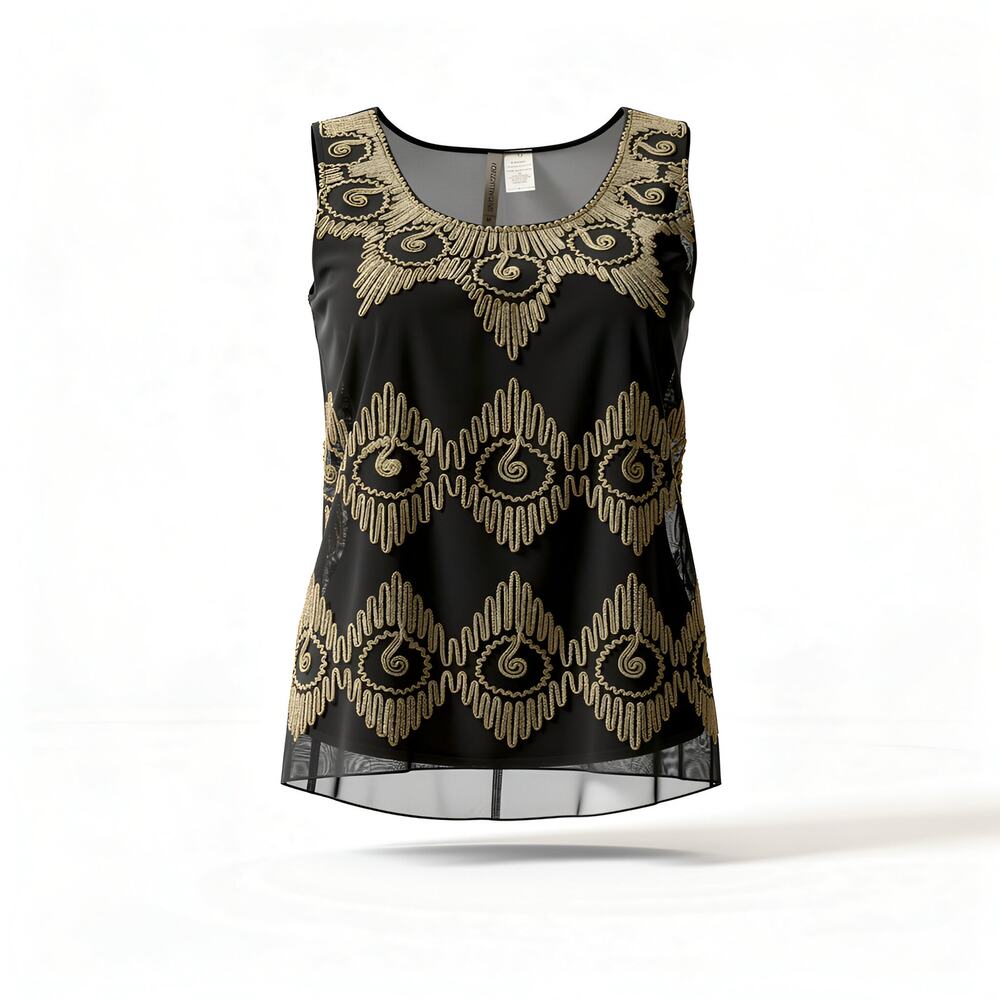Forgotten Grace Black Embroidered Sheer Blouse - Medium